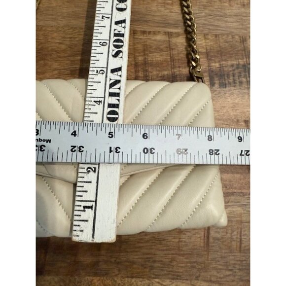 Quince Italian Leather Quilted Crossbody Bag Cream Beige Chain Strap Clutch - Picture 14 of 16